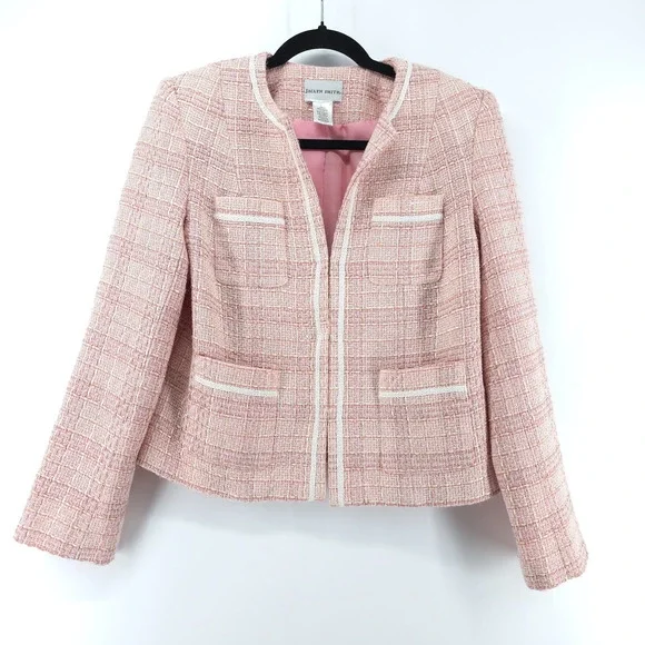 Jaclyn Smith 6 Vintage 90s Twee Quiet Luxury Coquette Tweed Fringe Short Blazer - Picture 1 of 16